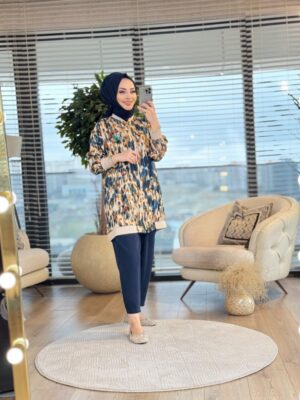 1233 Leopar Desen Fermuarlı Kısa Kap Bej Taba