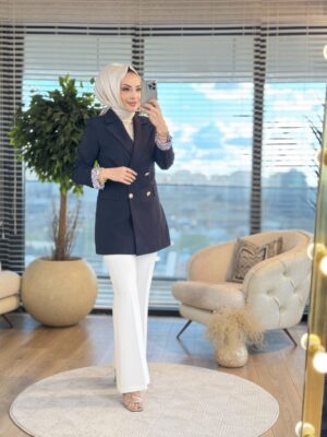 14-1152 Manşeti Desenli Ceket Siyah
