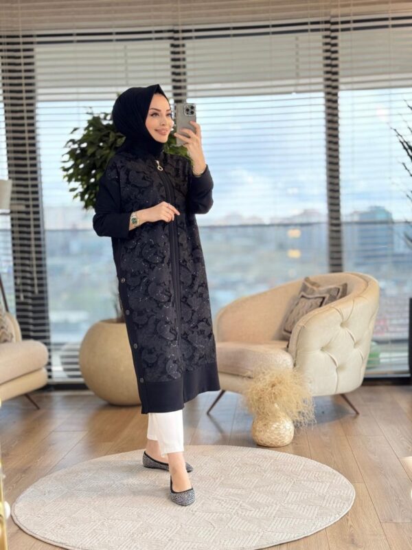 2211 Ön Dantel Yanlar Düğmeli Kap Siyah