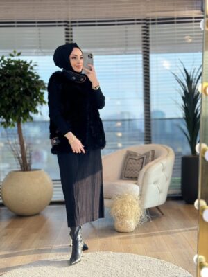 24W2058 Caren Peluş Yelek Siyah