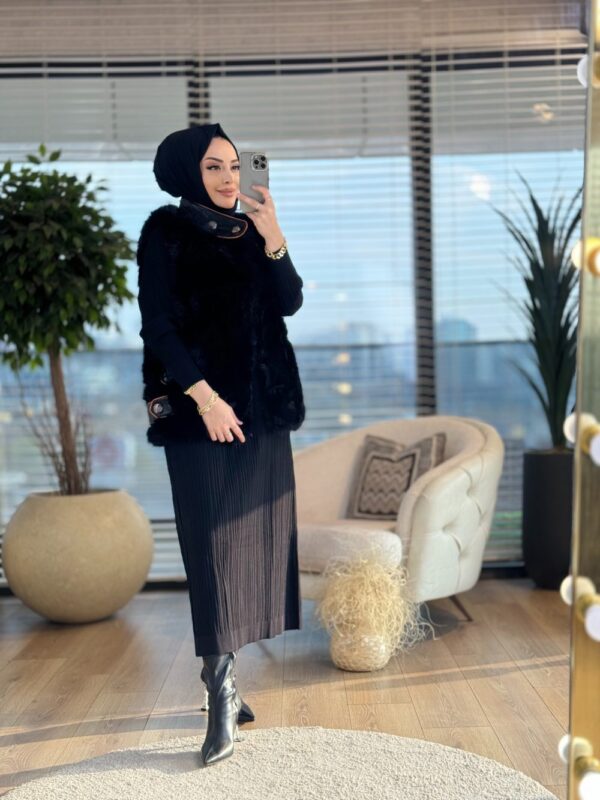 24W2058 Caren Peluş Yelek Siyah