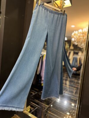 2511 Tencel Paçası Saçaklı Pantolon Mavi