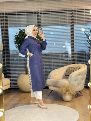 2516 Tencel Arkası Desenli Kap Lacivert