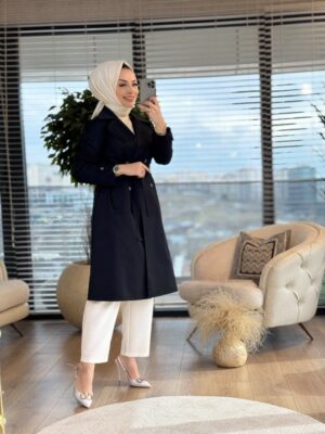 2534 Kruvaze Trençkot Siyah