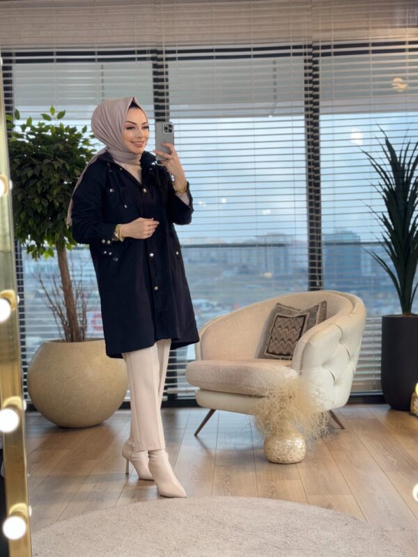 2720 Cep Detaylı Trenç Siyah