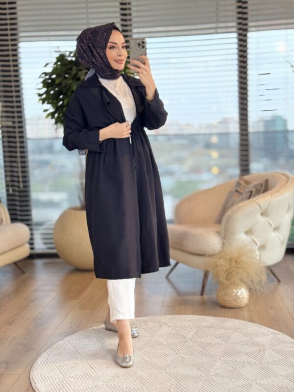 2847 Şal Yaka Bağcıklı Kap Siyah