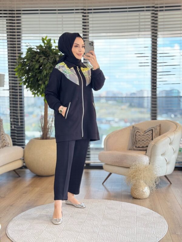 3031 Roba Desenli Fermuarlı Takım Siyah