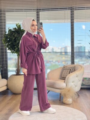 34025 Beli Tünelli Fermuarlı Takım Bordo