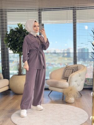 34025 Beli Tünelli Fermuarlı Takım Kahve