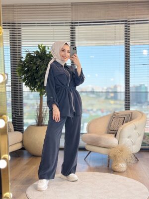 34025 Beli Tünelli Fermuarlı Takım Siyah