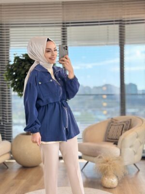 34082 Fermuarlı Dik Yaka Kap Lacivert