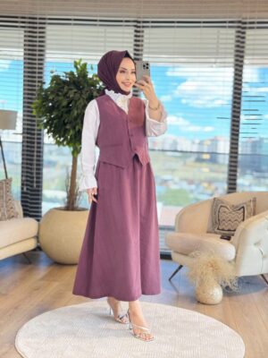 34783 Yelekli Etekli Modal Takım Bordo