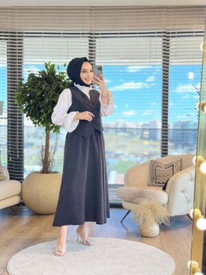 34783 Yelekli Etekli Modal Takım Siyah