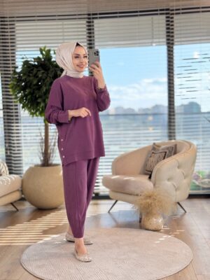 34833 Yanları Çıtçıtlı Takım Bordo