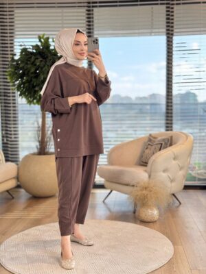 34833 Yanları Çıtçıtlı Takım Koyu Kahve