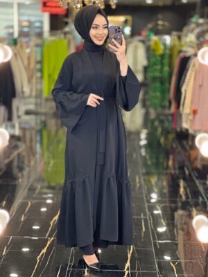 3641 Kol Ve Etek Ucu Dantel Detay Abaya Siyah