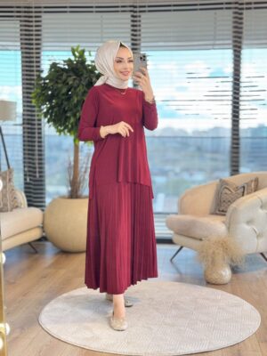 4125 Sandy Piliseli Etekli Takım Bordo