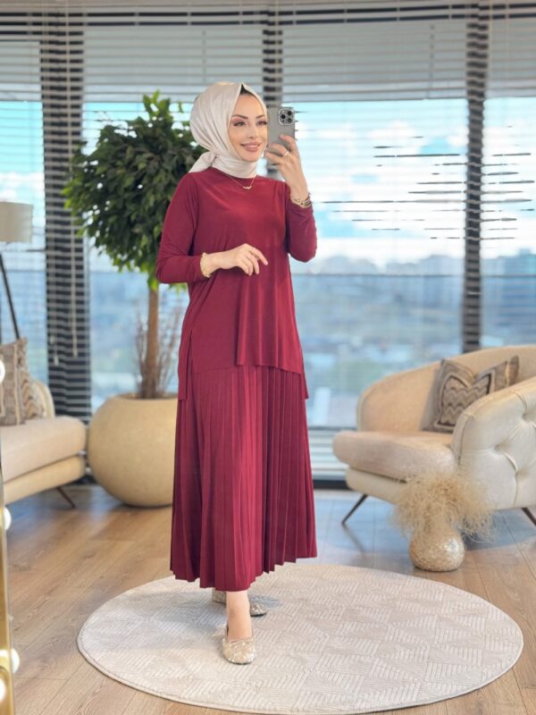 4125 Sandy Piliseli Etekli Takım Bordo