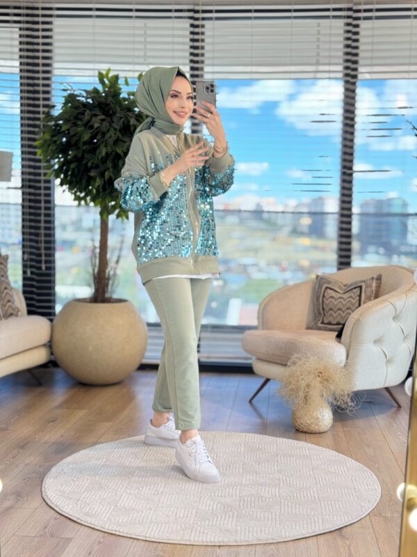 5567 Ön Ve Kol Pul İşlemeli Takım Çağla