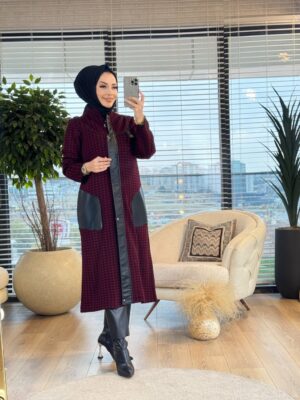 7261 Kazayağı Desen Uzun Hırka Bordo