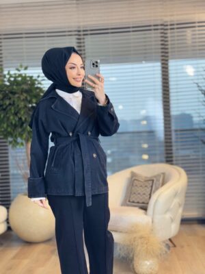7274 Kot Kol Manşet Ön 4 Düğmeli Ceket Siyah