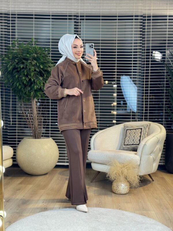 9233 Sim Kordon Detaylı Kısa Kaban Vizon