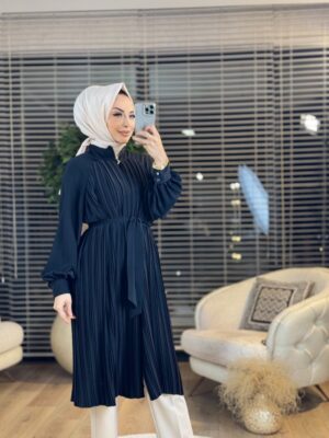 9242 Piliseli Önden Fermuarlı Kap Siyah