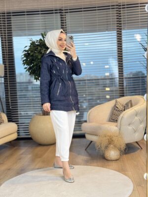 9250 Sim Çizgili Üstü Taş İşlemeli Kap Lacivert