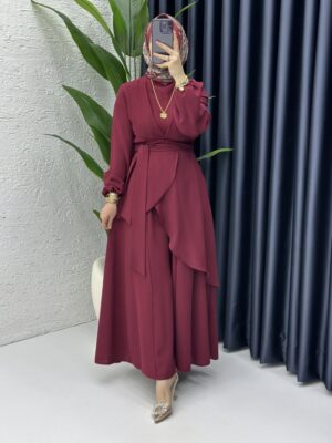 Hanzade Tesettür Takım Bordo