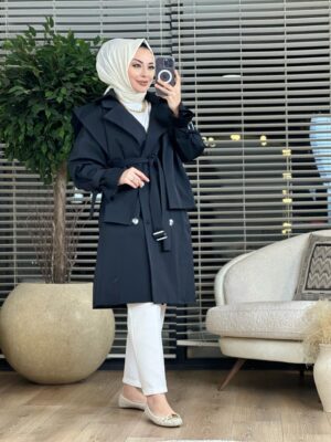 MY-6036 Takma Yakalı Trenç Siyah