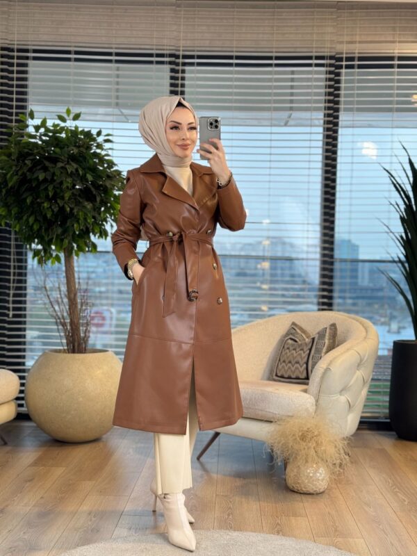 19-1081 Deri Altı Düğme Trenç Taba - Görsel 2