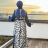 6169 Arka Desenli Garnili Abaya İndigo - Görsel 2