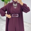 Bordo Premium Silva Tulumlu Abaya Takım Tesettür Giyim - Görsel 2
