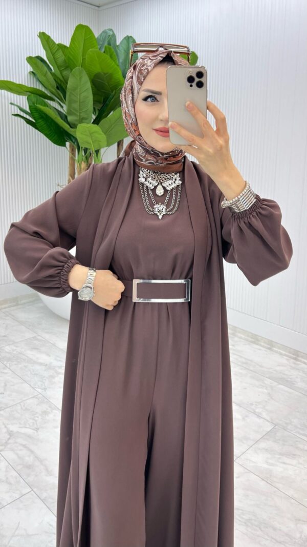 Kahve Premium Silva Tulumlu Abaya Takım Tesettür Giyim - Görsel 2