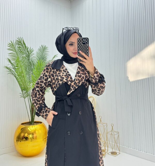 Leopar Tesettür Trenç Siyah  Siyah - Görsel 2