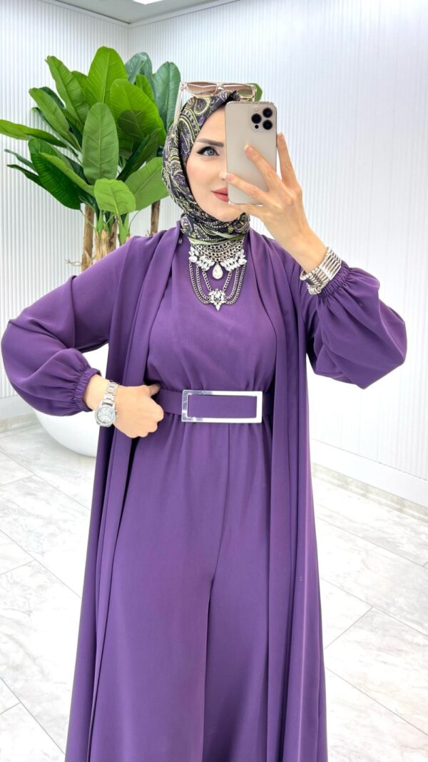 Mürdüm Premium Silva Tulumlu Abaya Takım Tesettür Giyim - Görsel 2