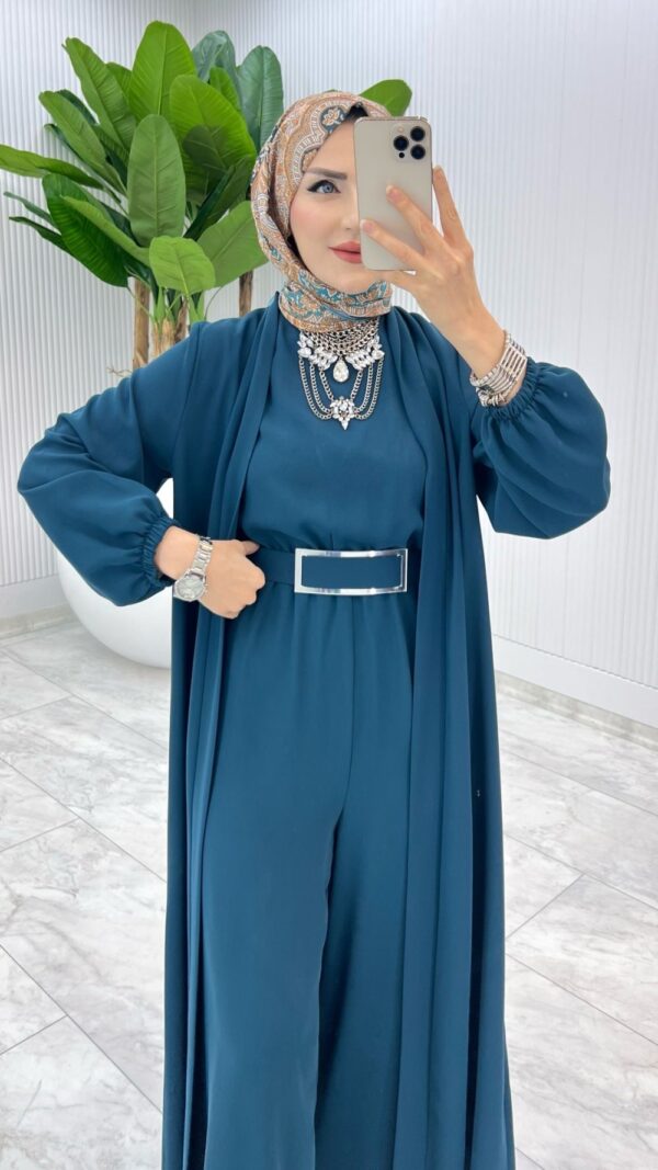 Petrol Premium Silva Tulumlu Abaya Takım Tesettür Giyim - Görsel 2