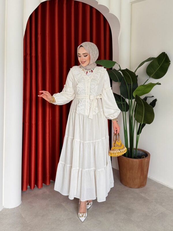 Gülben Elbise Beyaz - Görsel 3