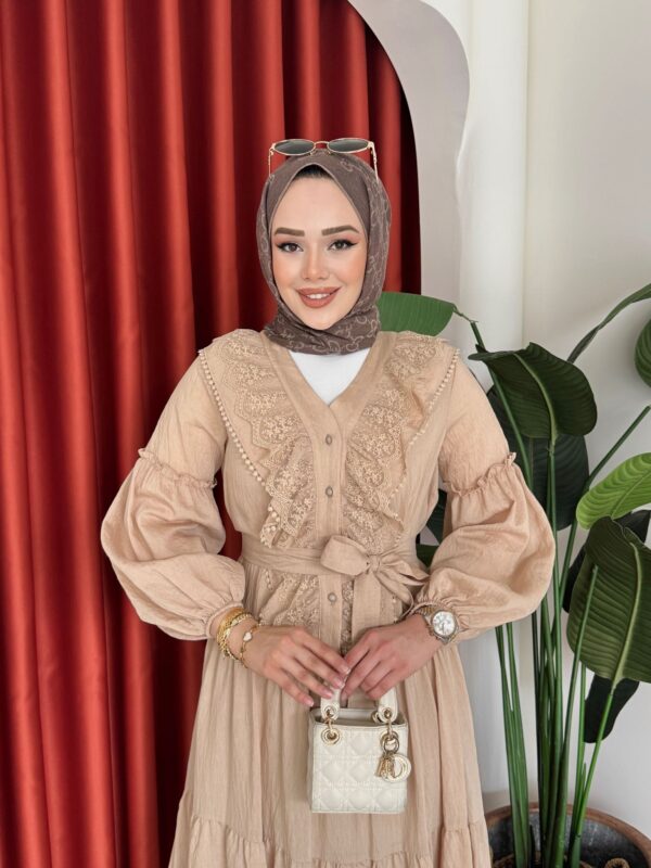 Gülben Elbise Camel - Görsel 3