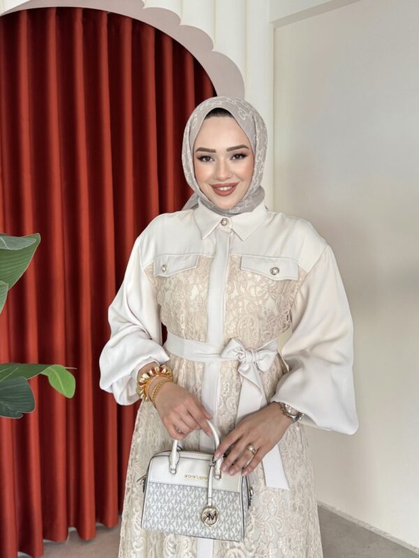 Pelin Elbise Bej - Görsel 3