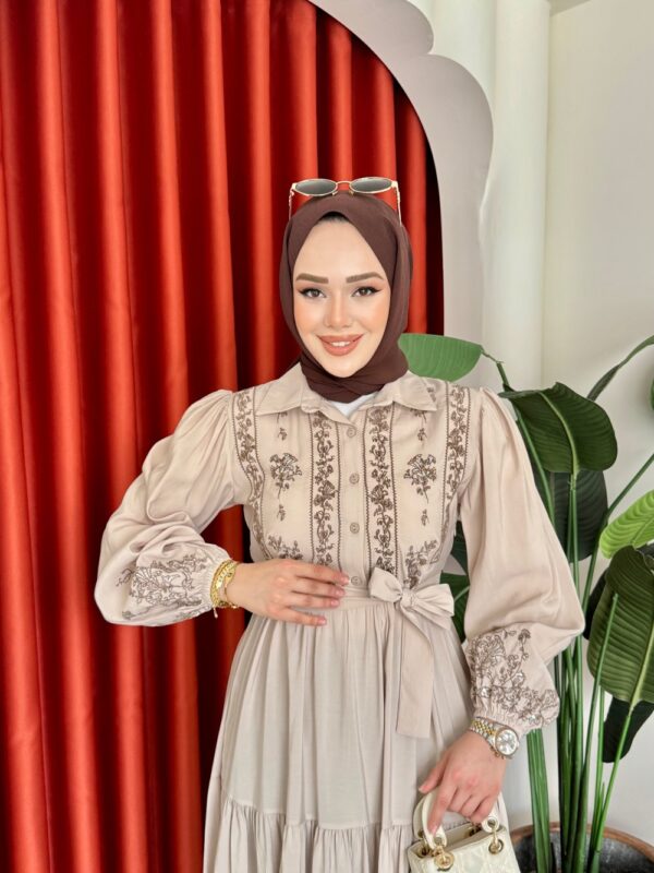 Tunay Elbise Bej - Görsel 3