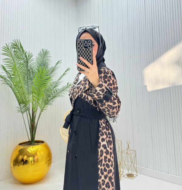 Leopar Tesettür Trenç Siyah  Siyah - Görsel 3