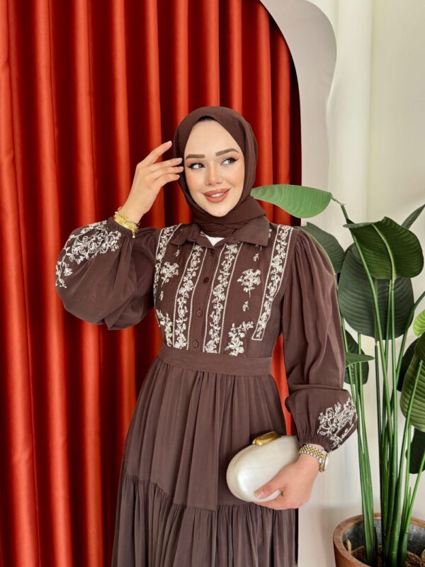 Tunay Elbise Kahverengi - Görsel 4