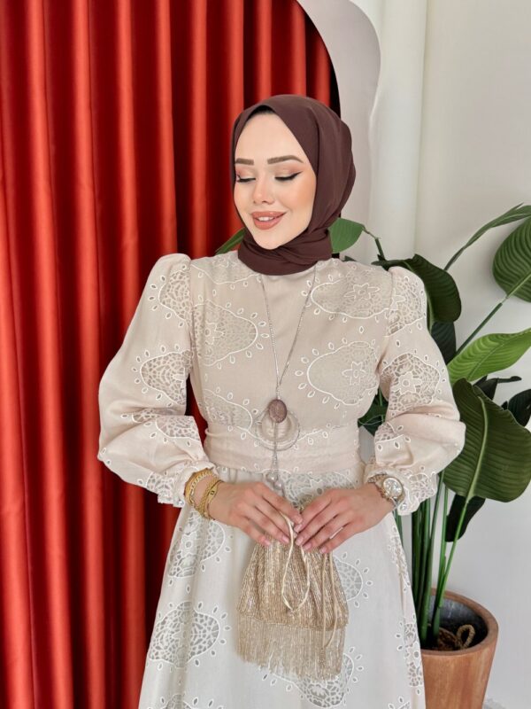 Çiğdem Elbise Bej - Görsel 4